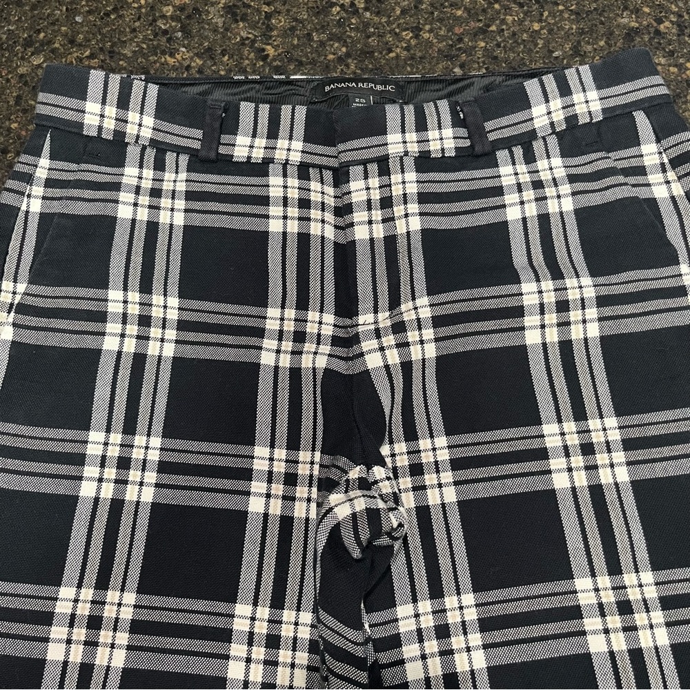 Banana Republic Black White Tan Plaid Women's Capri Cropped Ankle Pants Trousers - Picture 5 of 14